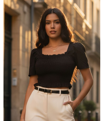 Cropped Lastex Preto -...